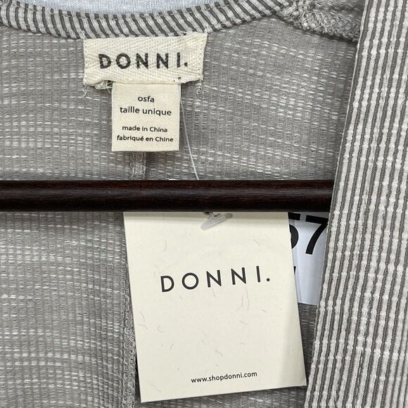 Donni Open Front Cardigan Sweater Women One Size OSFA Gray Pinstriped Pockets - Picture 2 of 11